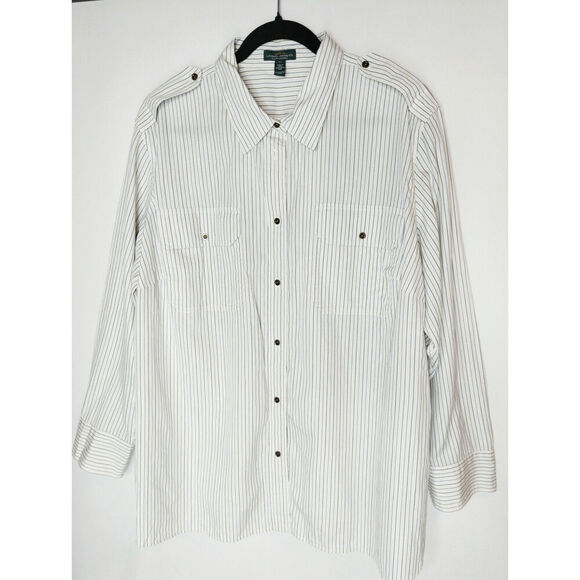 LRL Lauren Jeans Women's Cotton Striped Long Sleeve Button-Down Shirt Size 3X - Picture 1 of 8